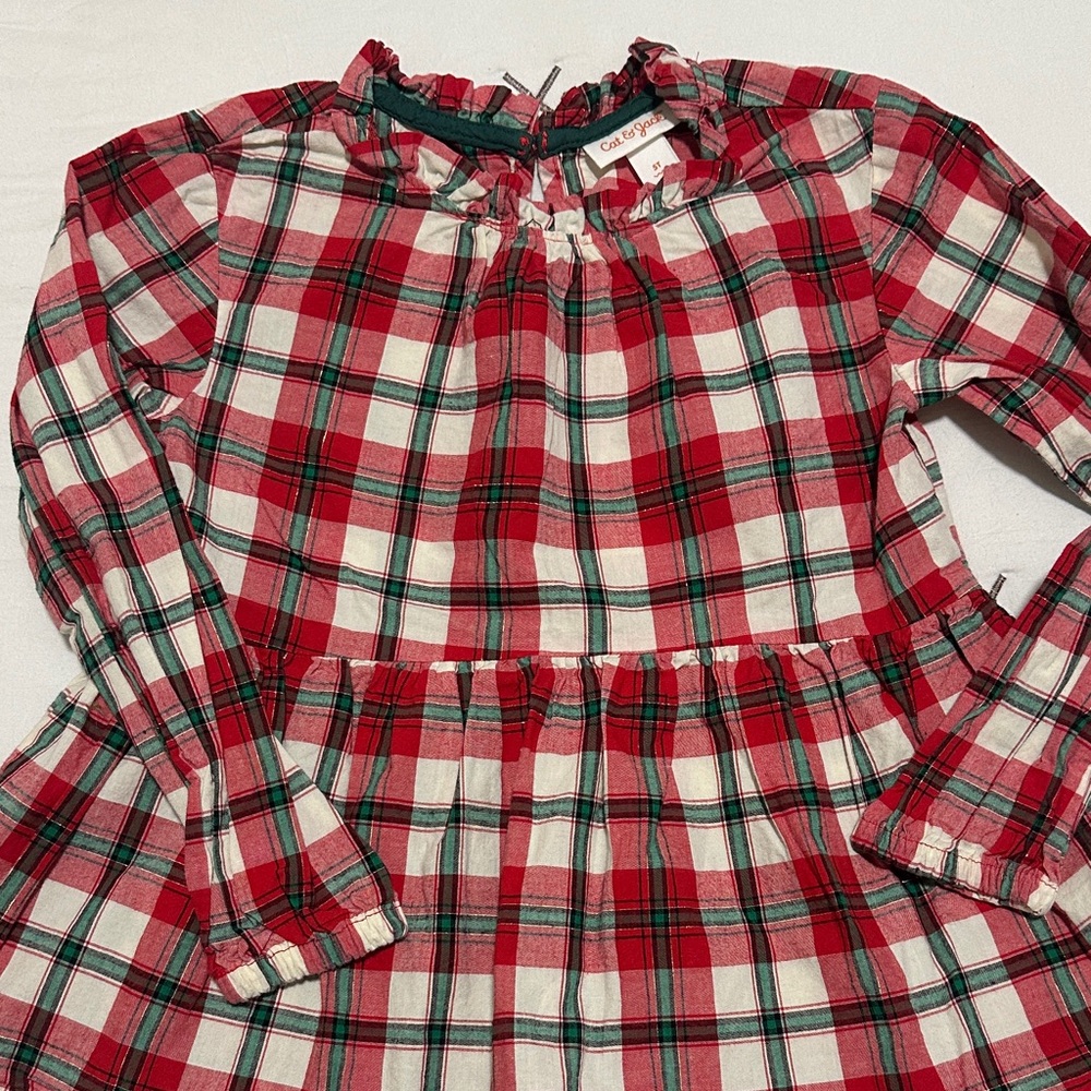 Cat & Jack Red and Green Plaid Kids Blouse
